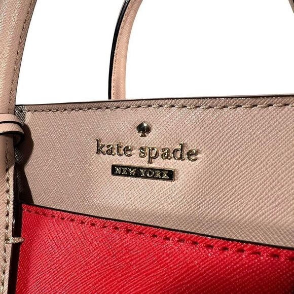 Kate Spade Women's Red & Beige Colorblock Saffiano Leather Satchel - Picture 3 of 12